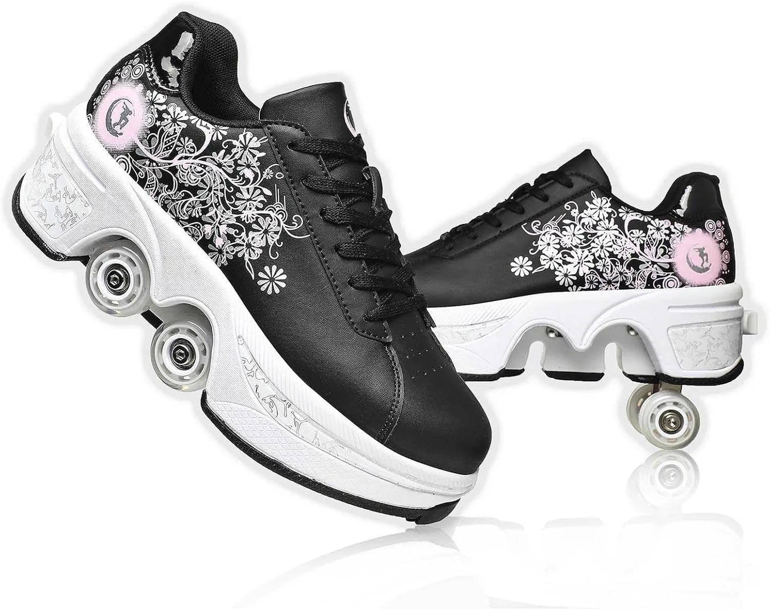 2-in-1 Retractable Roller Skate Shoes for Women and Men - 4 Rounds Shoes That Turn Into Roller Skates With Removable Wheels for Girls and Boys