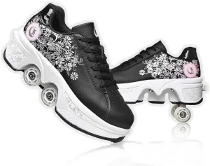 2-in-1 Retractable Roller Skate Shoes for Women and Men - 4 Rounds Shoes That Turn Into Roller Skates With Removable Wheels for Girls and Boys