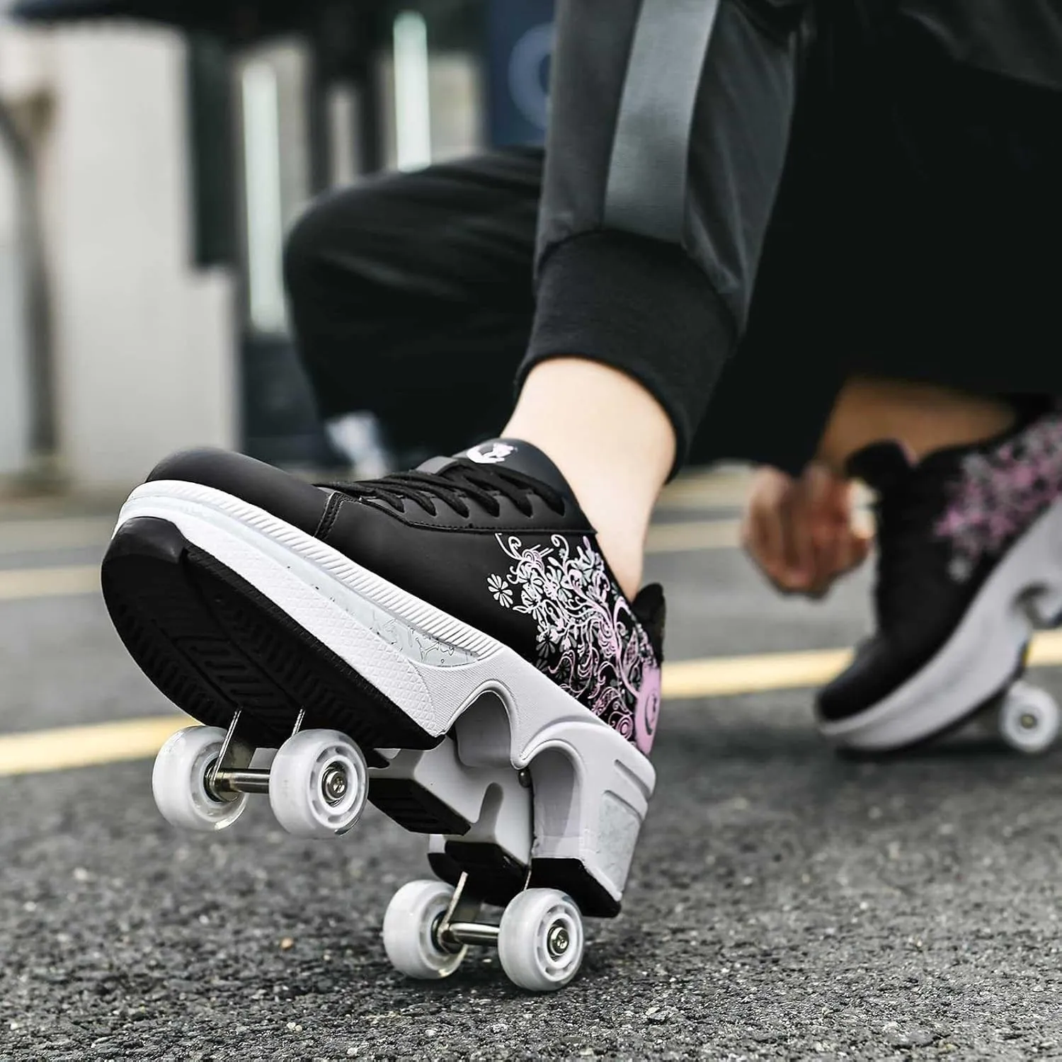 2-in-1 Retractable Roller Skate Shoes for Women and Men - 4 Rounds Shoes That Turn Into Roller Skates With Removable Wheels for Girls and Boys