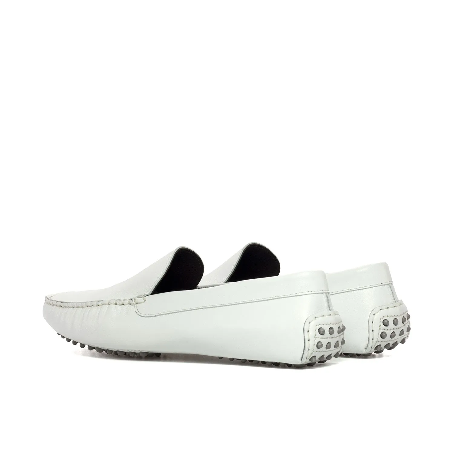 Ambrogio Luxury Men's Shoes White Nappa Leather Driver Loafers (AMB2535)