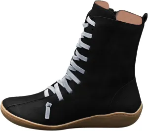 AMDBEL Black Boots for Women Knee High Flat,Ankle Boots Flat, Ankle Boots For Women Dressy Comfy Fashion Short Booties Cowboy Cowgirl Western High Top Combat Walking Shoes 02