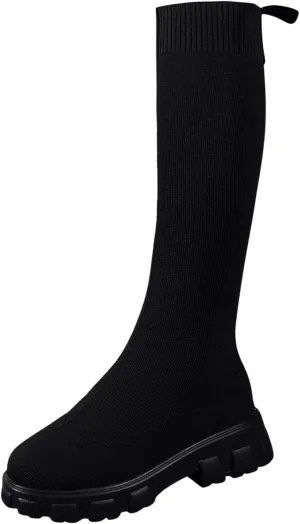 AMDBEL Boots for Women Fashion Dressy, Ladies Fashion Solid Color Versatile Breathable Mesh Thick Sole Thick Heel Long Boots
