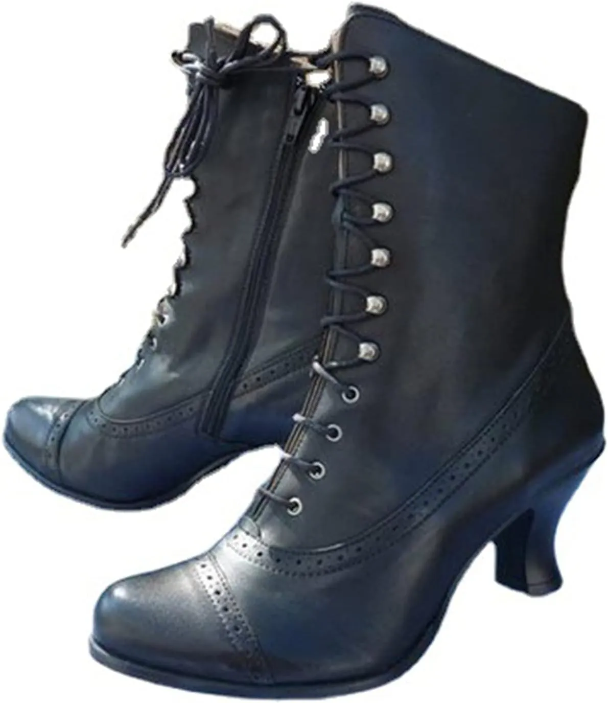 AMDBEL Cowboy Boots for Women, Snow Boots For Women Round Toe Zipper Flat Mid Boots Winter Warm Buckle Strap Snow Boots