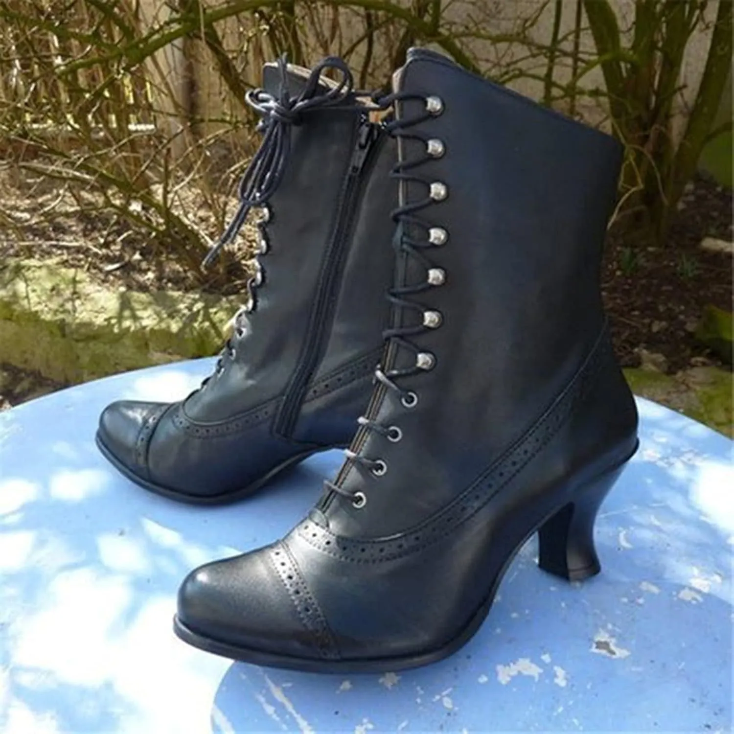 AMDBEL Cowboy Boots for Women, Snow Boots For Women Round Toe Zipper Flat Mid Boots Winter Warm Buckle Strap Snow Boots