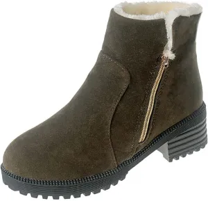 Ankle Boots for Women Low Heel Side Zipper Dress Boots Plush Lined Womens Boots Mid Calf Square Heel Hiking Boots
