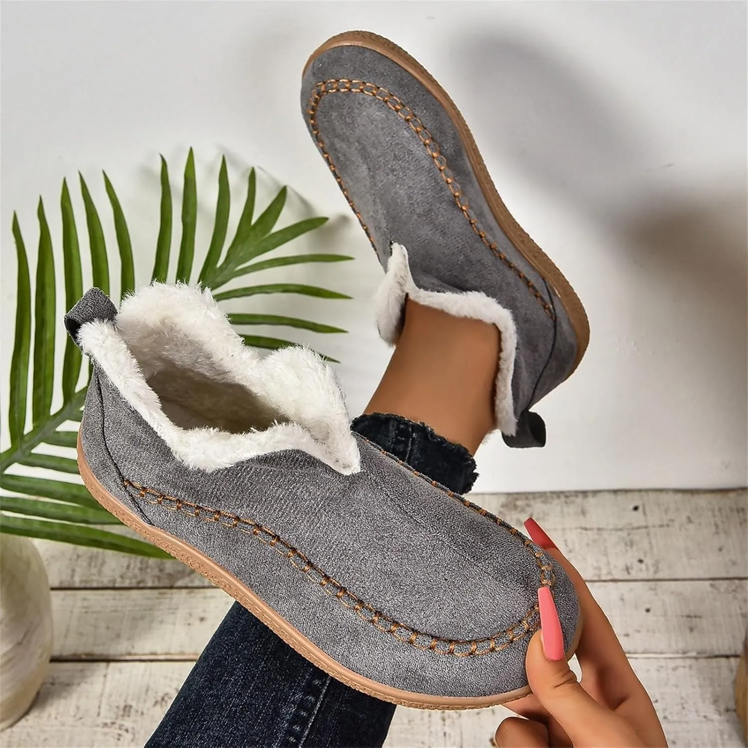 Ankle Boots for Women Low Heel Slip On Walking Shoes Hiking Boots Women Waterproof Round Toe Flat Casual Shoes