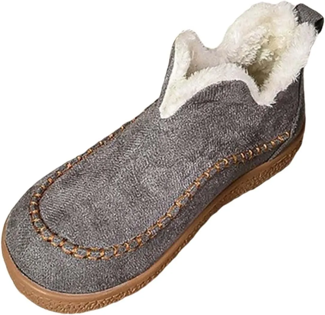 Ankle Boots for Women Low Heel Slip On Walking Shoes Hiking Boots Women Waterproof Round Toe Flat Casual Shoes