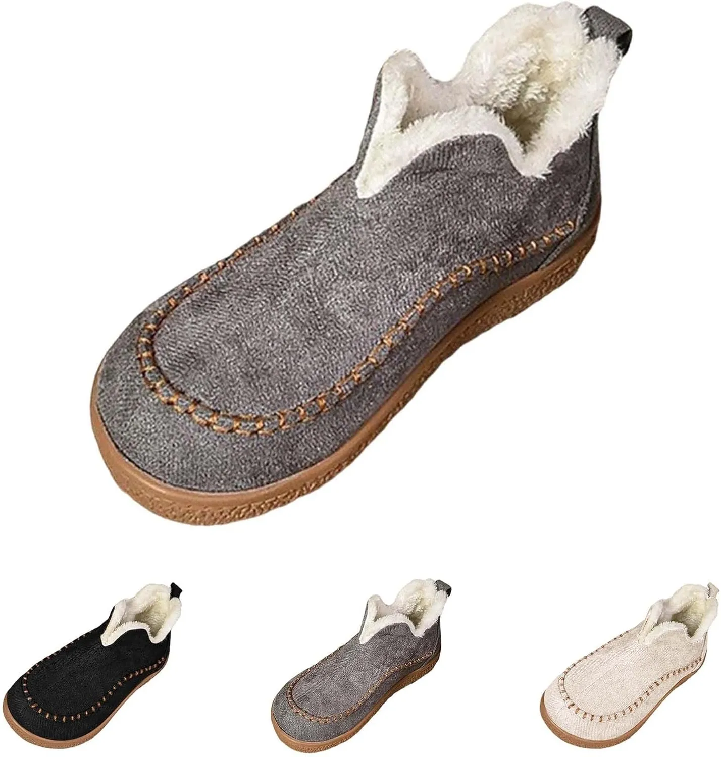 Ankle Boots for Women Low Heel Slip On Walking Shoes Hiking Boots Women Waterproof Round Toe Flat Casual Shoes