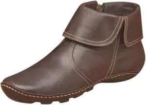 Ankle Boots for Women Side Zipper Vintage Leather Boots No Heel Arch Support Booties Flat Heel Casual Booties