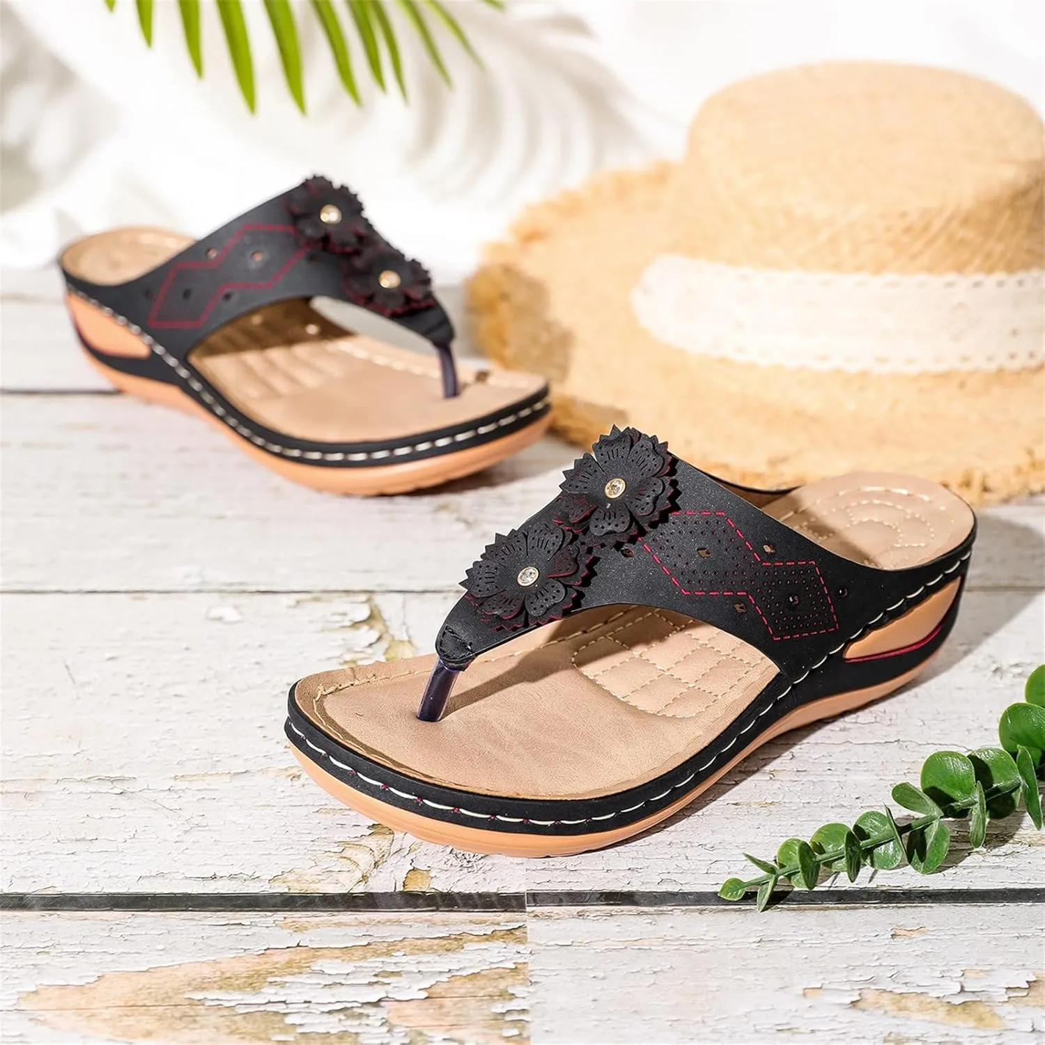 Arch Support Flip Flops & Slides Woman Wedge Sandals Summer Comfortable House Sandals for Women with Arch Support Womens Hiking Sandals Plantar Fasciitis Shoe Arch Support Womens Red Sandals