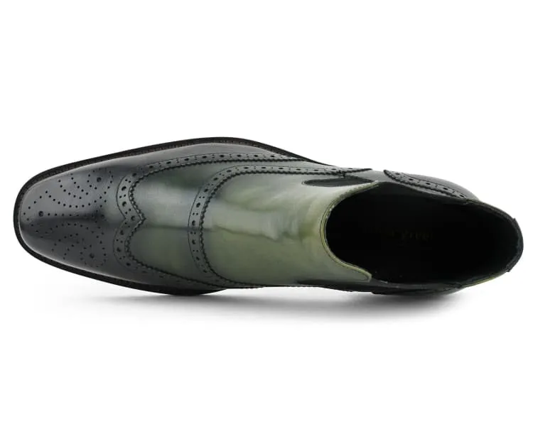 Asher Green Wingtip Leather Chelsea Boots Men’s Olive Green Ag2632