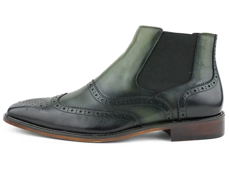 Asher Green Wingtip Leather Chelsea Boots Men’s Olive Green Ag2632