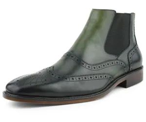 Asher Green Wingtip Leather Chelsea Boots Men’s Olive Green Ag2632