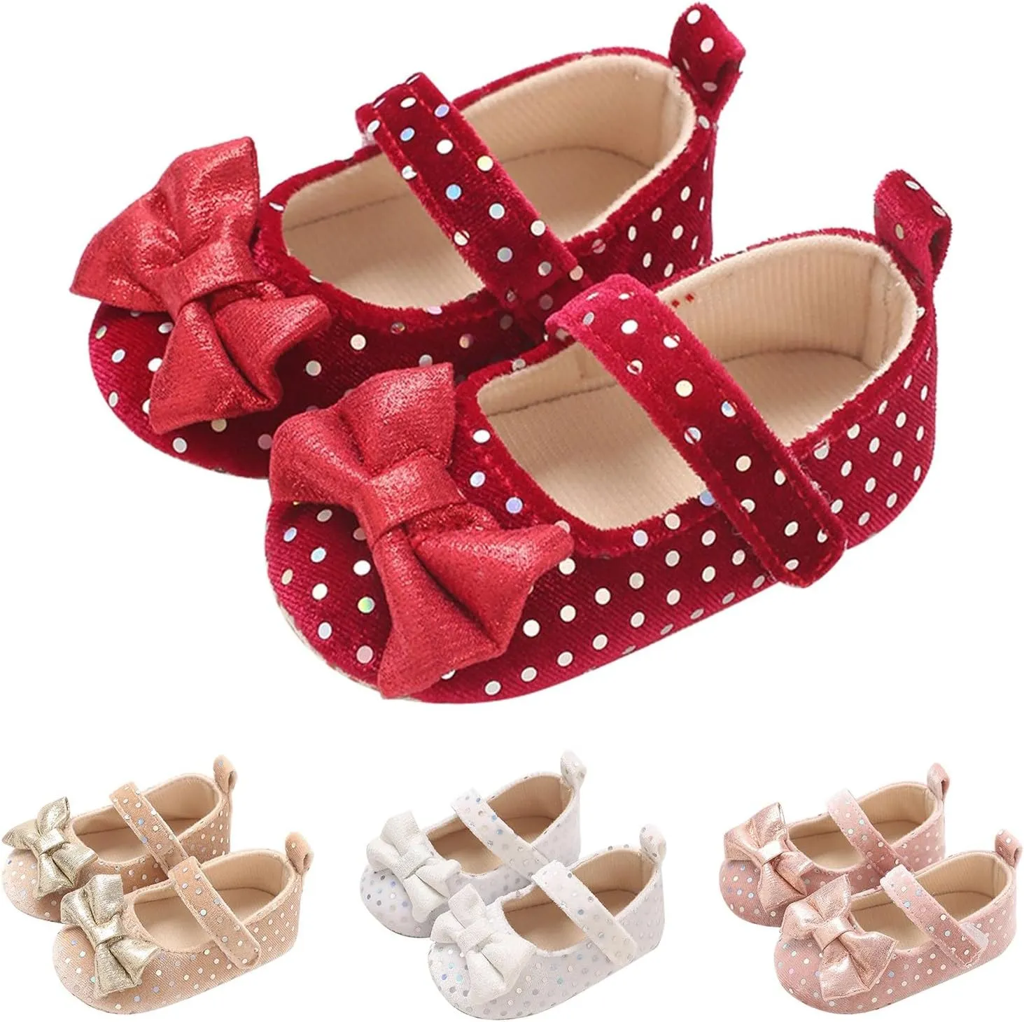 Baby Girls Sequin Bow Summer Sandals Toddler Infant Knitted Breathable Polka Dot Strap Soft Sole Solid Color Shoes