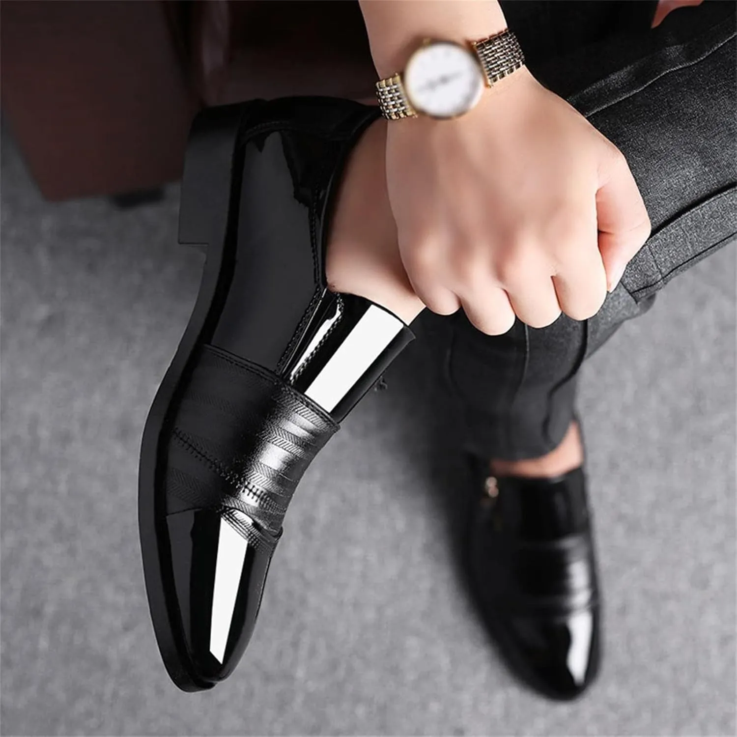 Bamboo Store Non Leather Mens Shoes Classical Style Men's Breathable Hollow Business Casual Pointed Shoes Tennis Shoes for Men Leather