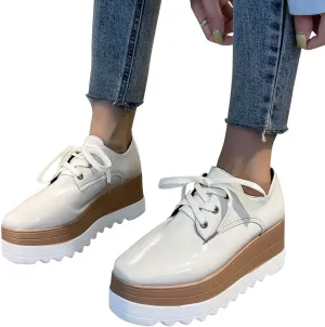 Bcshiye Women's Casual Summer Dressy Platform Sandals Fashion Square Toe Lace-up Working Walking Wedge Oxford Shoes