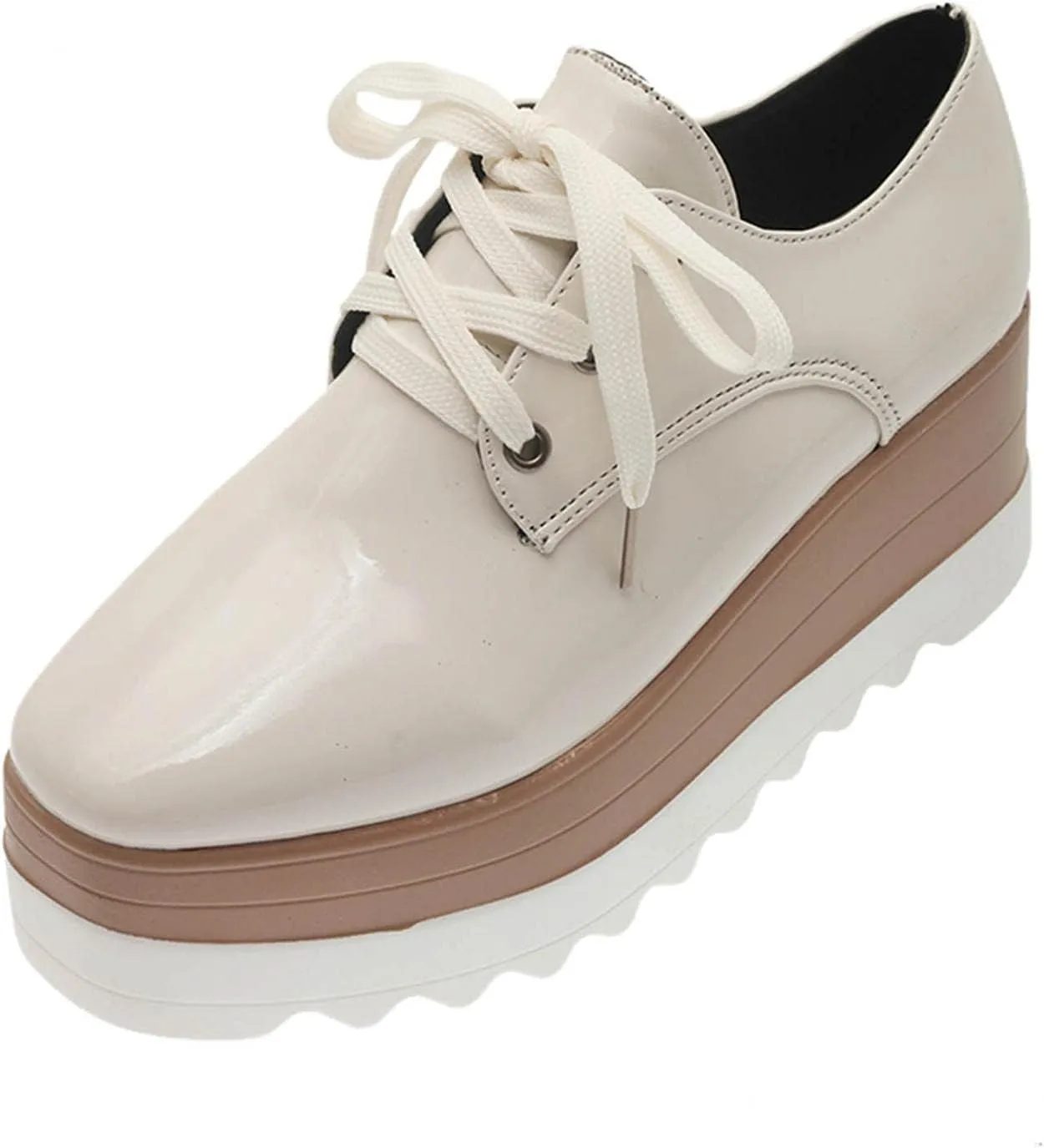 Bcshiye Women's Casual Summer Dressy Platform Sandals Fashion Square Toe Lace-up Working Walking Wedge Oxford Shoes