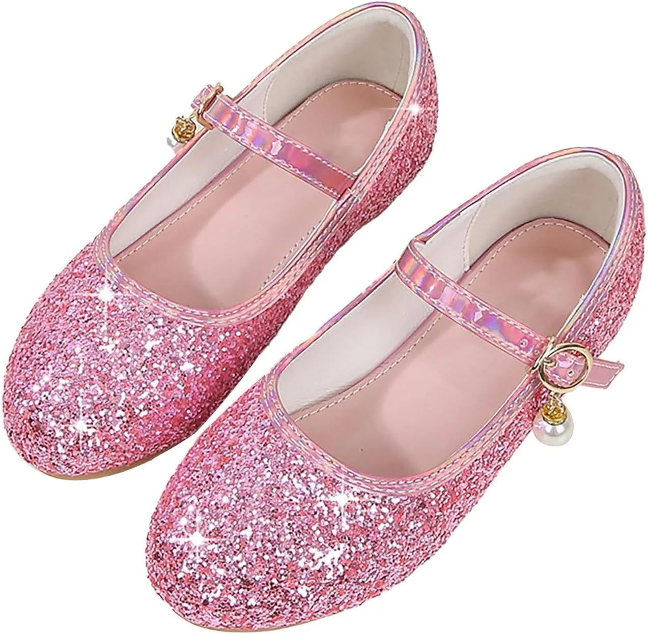 Big Kids Girls Glitter Sequins Mary Jane Shoes, Toddler Girls Flat Bottom Dress Shoes for Wedding Party Shoes