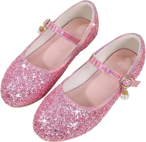 Big Kids Girls Glitter Sequins Mary Jane Shoes, Toddler Girls Flat Bottom Dress Shoes for Wedding Party Shoes