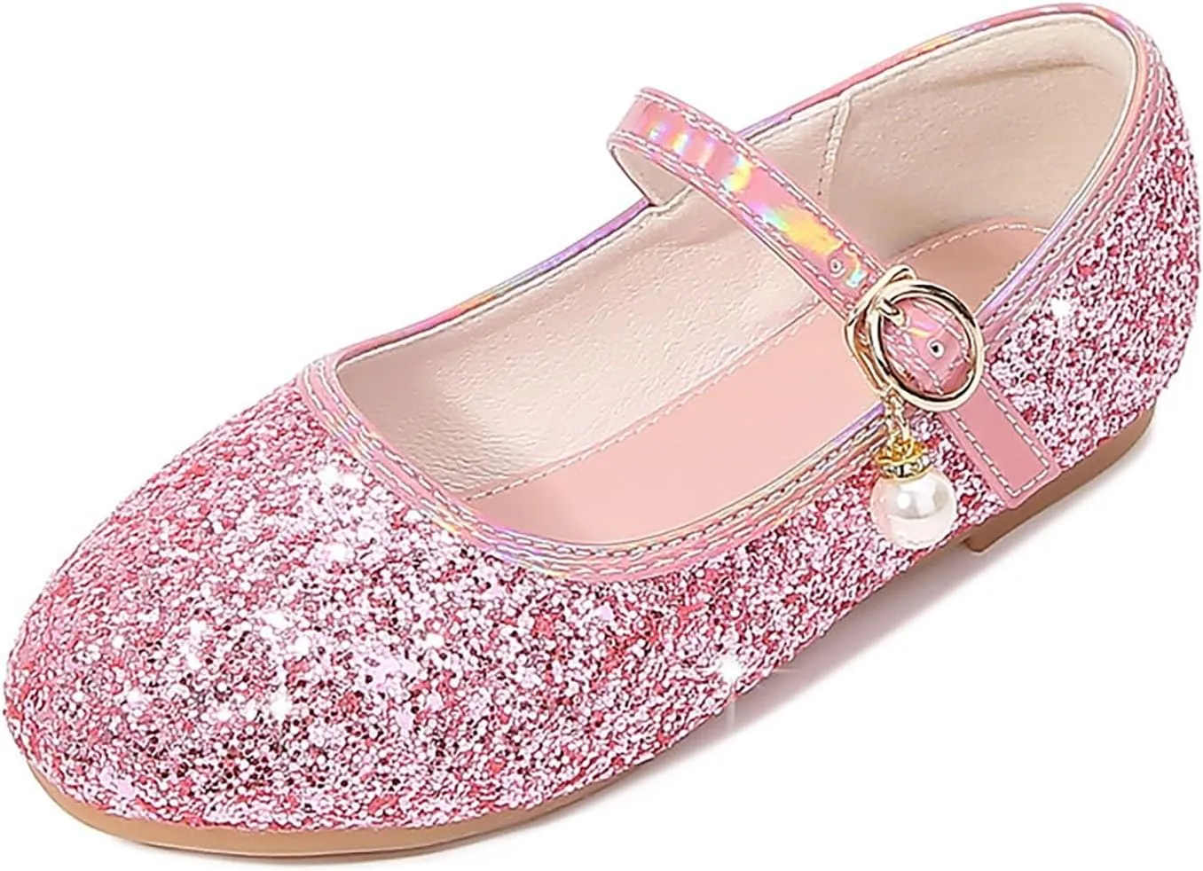 Big Kids Girls Glitter Sequins Mary Jane Shoes, Toddler Girls Flat Bottom Dress Shoes for Wedding Party Shoes