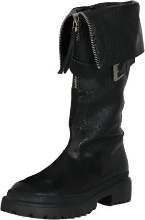 Black Combat Boots Women Platform Boots for Women Mid Calf Boots Thick Sole Round Toe Non Slip Boots Fashion Outdoor