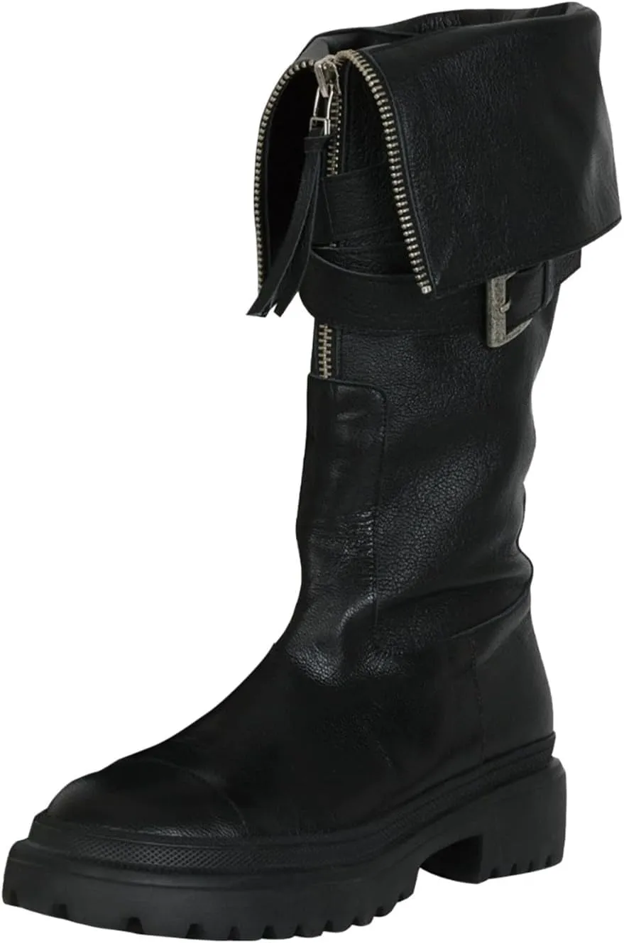 Black Combat Boots Women Platform Boots for Women Mid Calf Boots Thick Sole Round Toe Non Slip Boots Fashion Outdoor