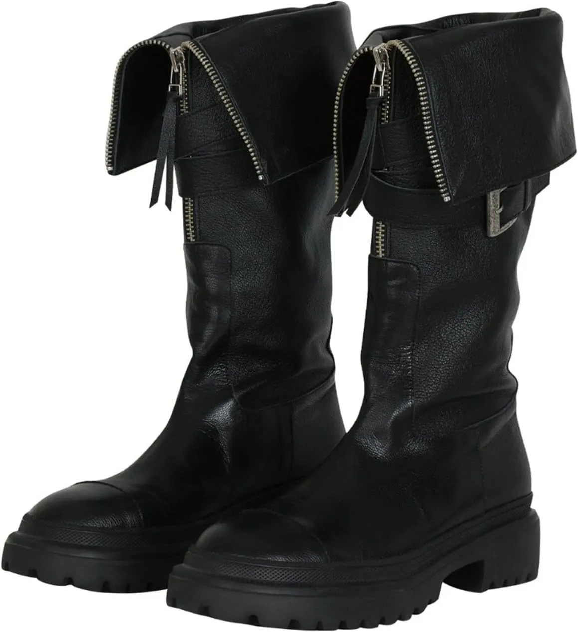 Black Combat Boots Women Platform Boots for Women Mid Calf Boots Thick Sole Round Toe Non Slip Boots Fashion Outdoor