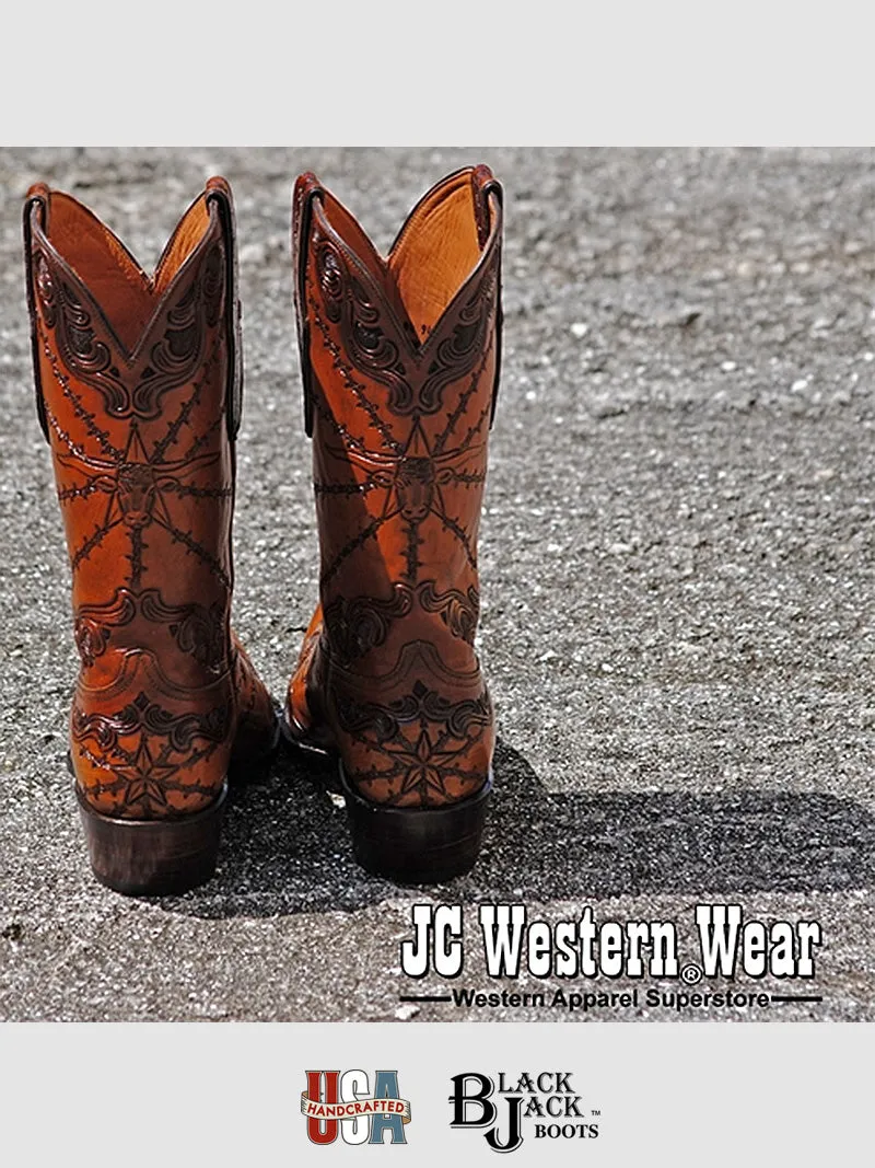 Black Jack HT-103-54 Mens Handtooled Longhorn Boots Cognac