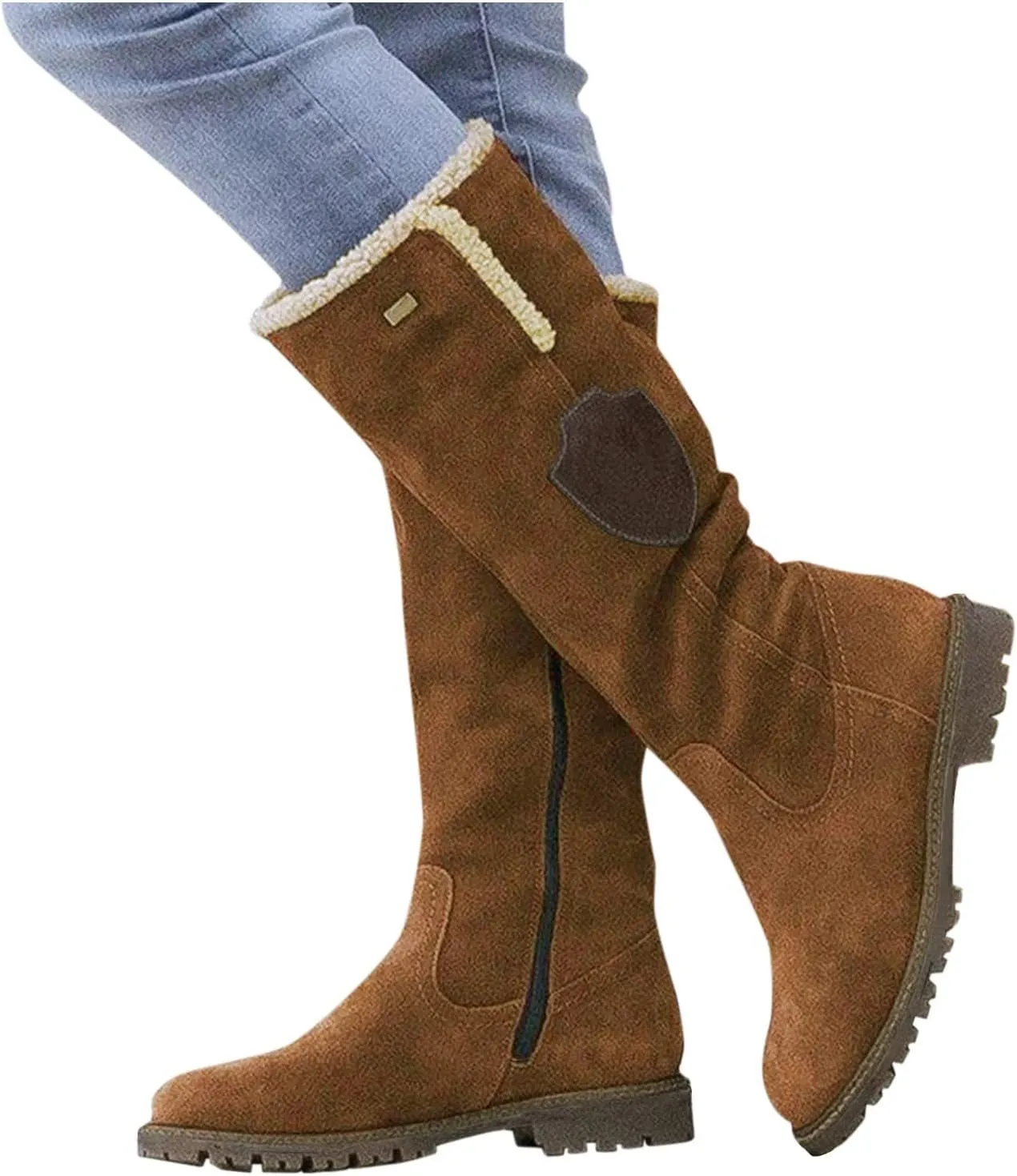 Black Snow Boots for Women Knee High Women's Winter Boots Waterproof Sexy Winter Fur Boots Women Size 8 Women's Ankle Boots Flat Low Heel Zipper Booties Winter Fall Snow Shoes for Women