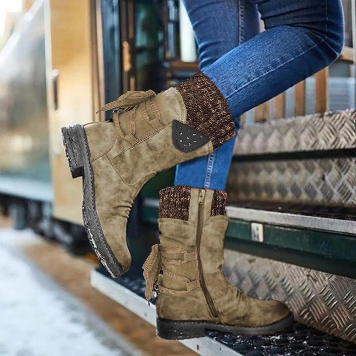 Black Winter Boots for Women Tall Womens Winter Boots Slip on Mid Calf Boots Women Winter Waterproof Womens Waterproof Warm Walking Boots Womens Hiking Boots Waterproof Cute
