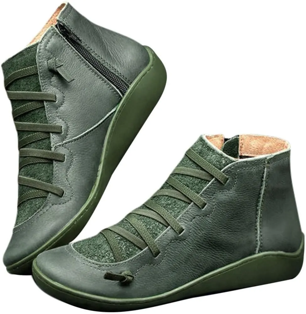 Booties for Women Arch Support Low Heel Booties Fashion Lace Up Zipper Fall Boots Casual Walking Short Boots