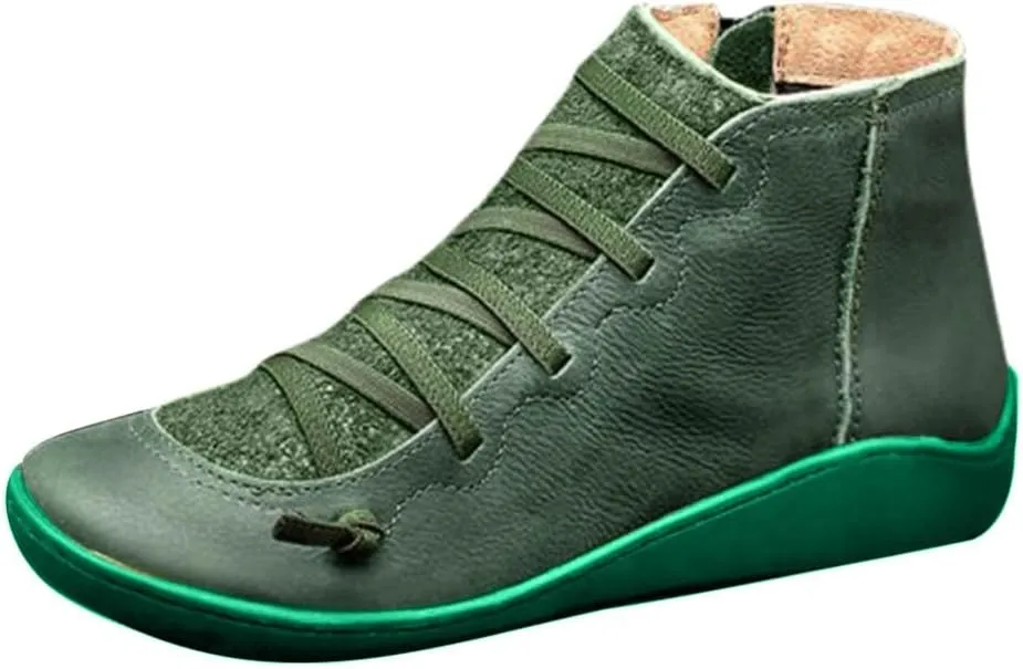 Booties for Women Arch Support Low Heel Booties Fashion Lace Up Zipper Fall Boots Casual Walking Short Boots