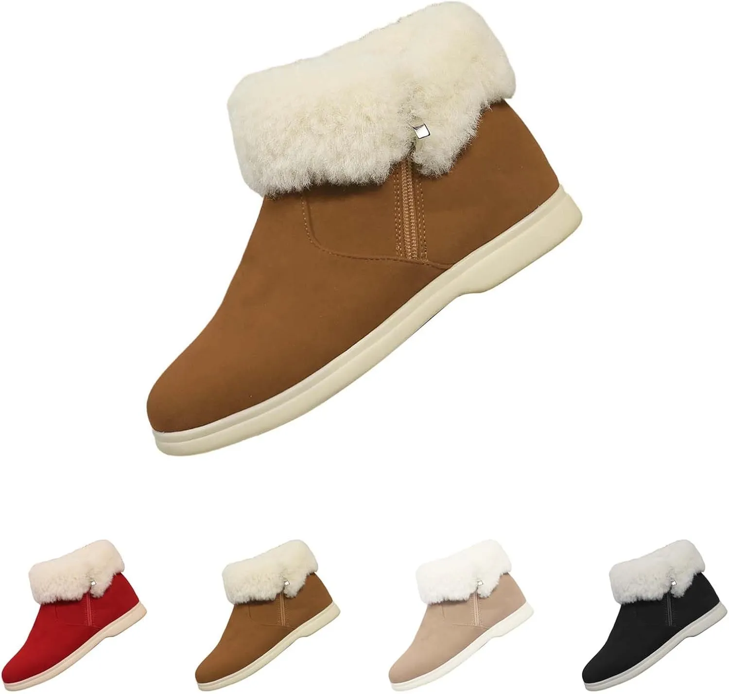 Boots for Women Ankle Booties Plush Lined Side Zipper Walking Boots Winter Boots for Women Non Slip Hiking Boots