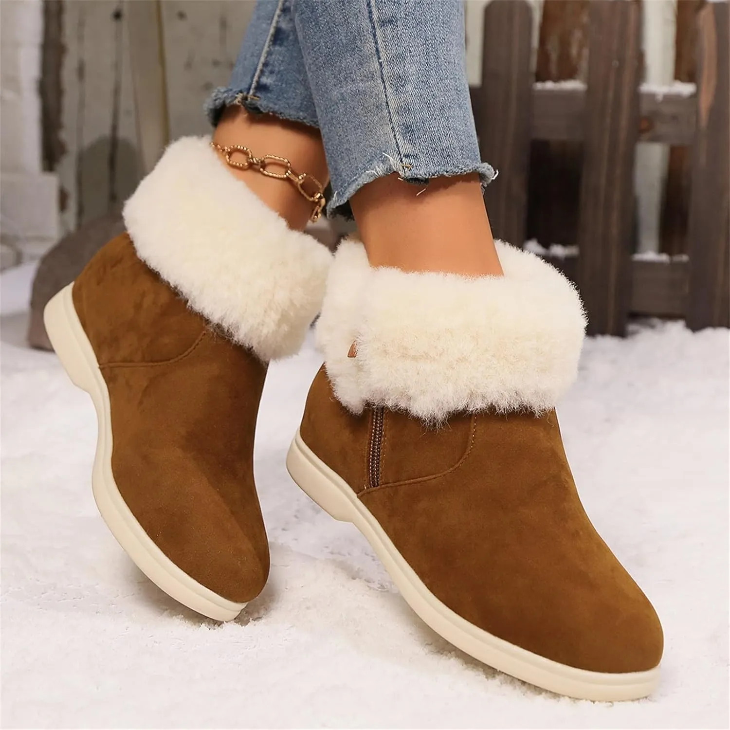 Boots for Women Ankle Booties Plush Lined Side Zipper Walking Boots Winter Boots for Women Non Slip Hiking Boots