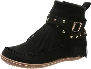 Boots for Women Tassel Plush Solid Color Side Zipper Suede Womens Boots Ultimate Comfort Flat Sole Ankle Boots