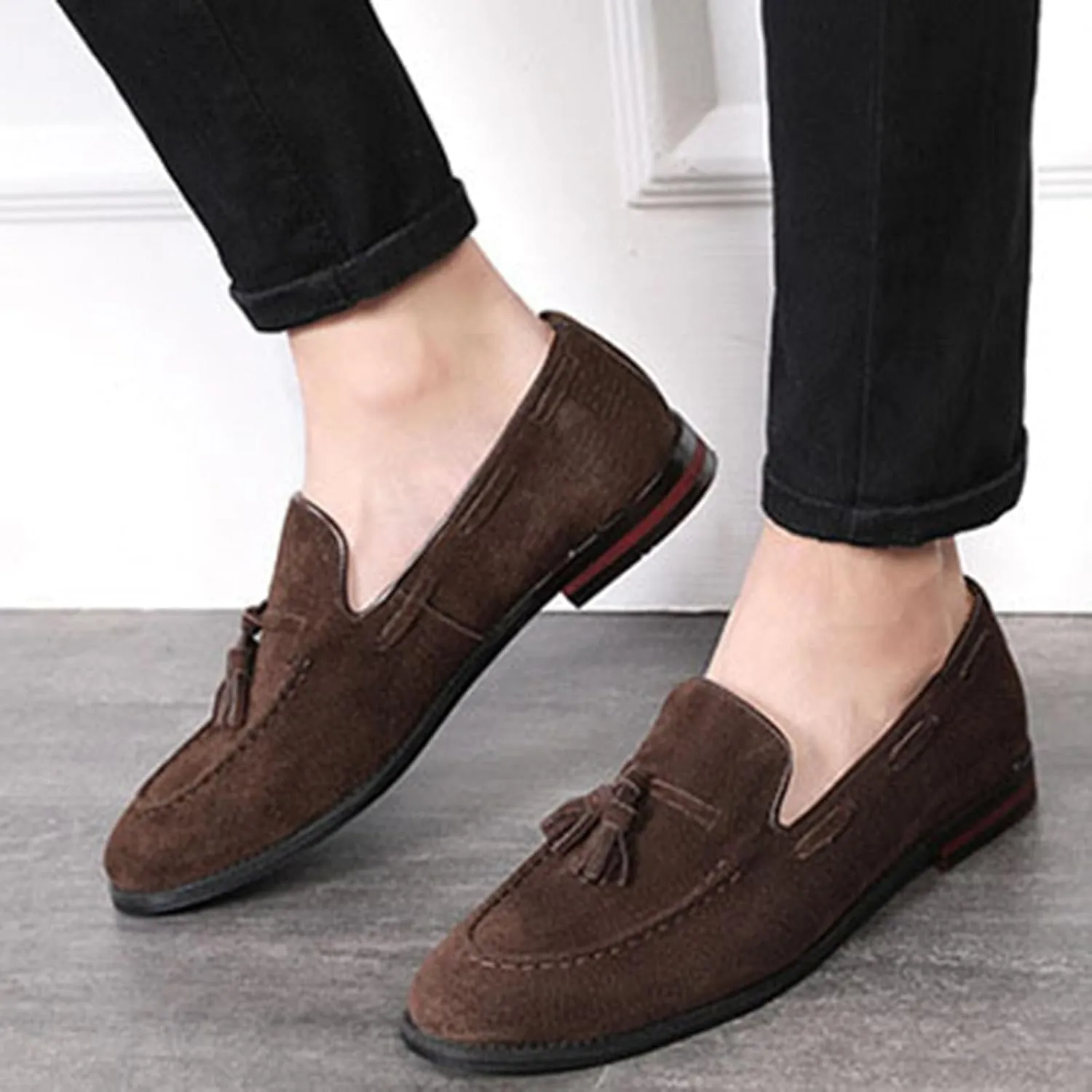 ByErz Men's Luxury Penny Loafer Shoes Slip-On Suede Loafers Foraml Dress Office Casual Shoes with Tassel