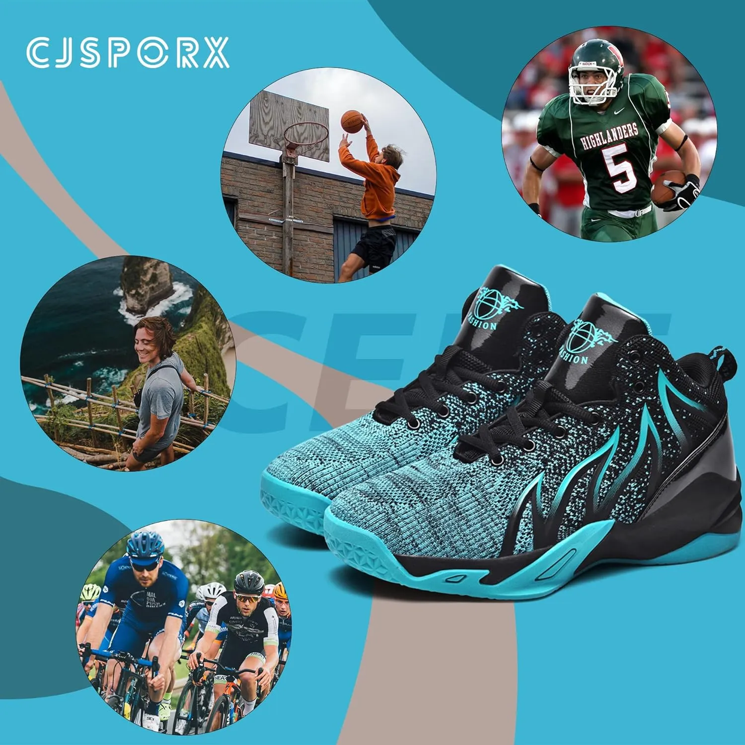 CJSPORX Men's Basketball Shoes Breathable Non-Slip Sneakers Fashionable Sports