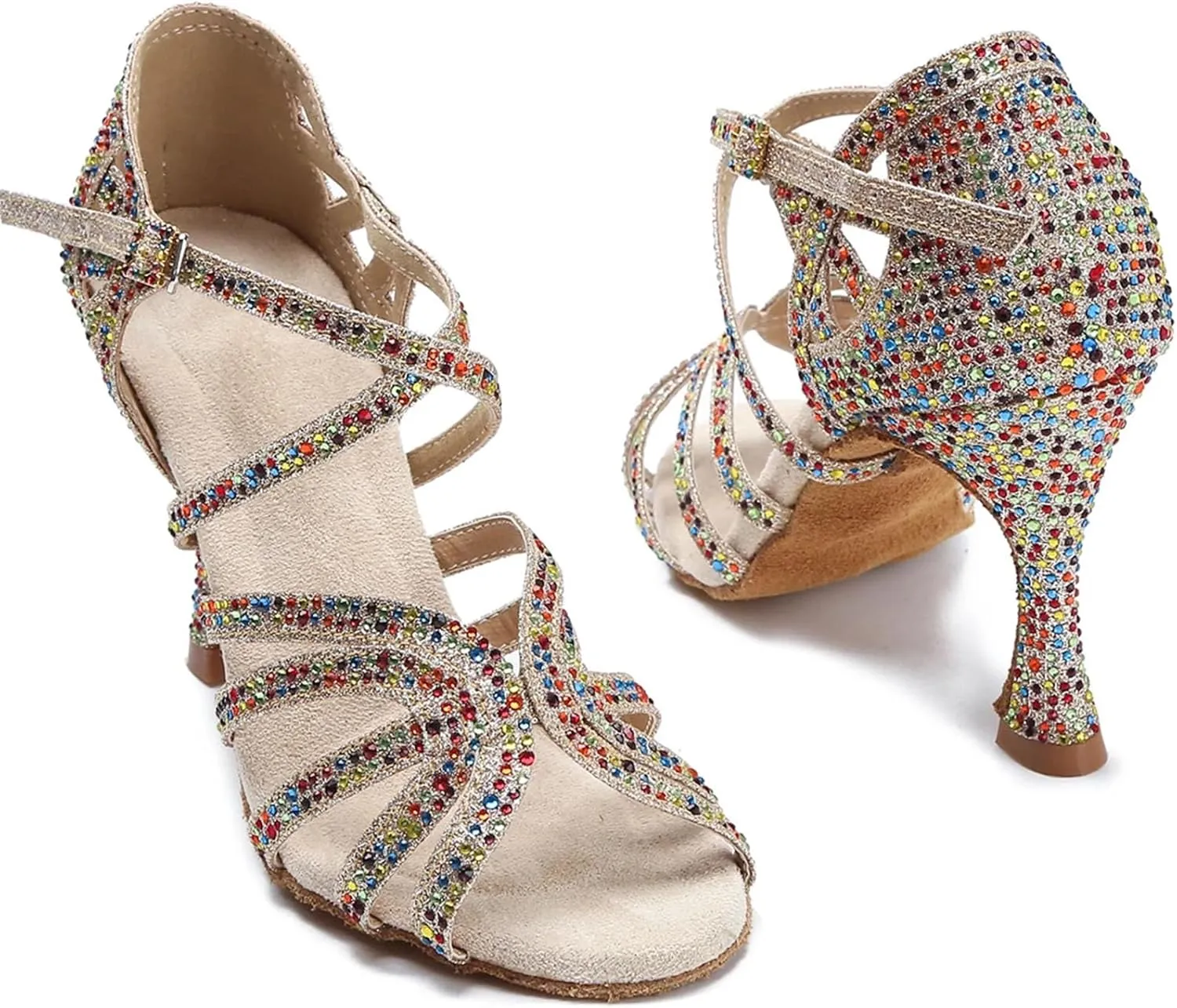 Colorful Rhinestone Sandals - Salsa/Rumba Ballroom Dance Wedding Heels (9cm/3.54")