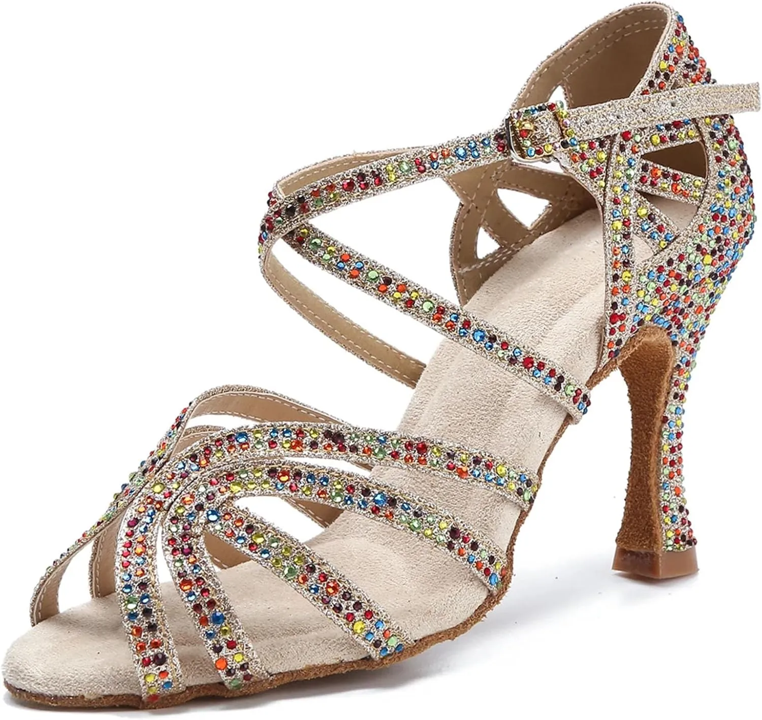 Colorful Rhinestone Sandals - Salsa/Rumba Ballroom Dance Wedding Heels (9cm/3.54")