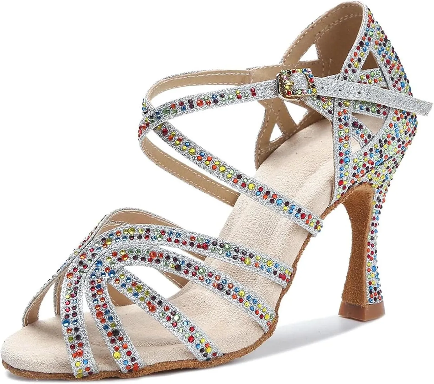 Colorful Rhinestone Sandals - Salsa/Rumba Ballroom Dance Wedding Heels (9cm/3.54")