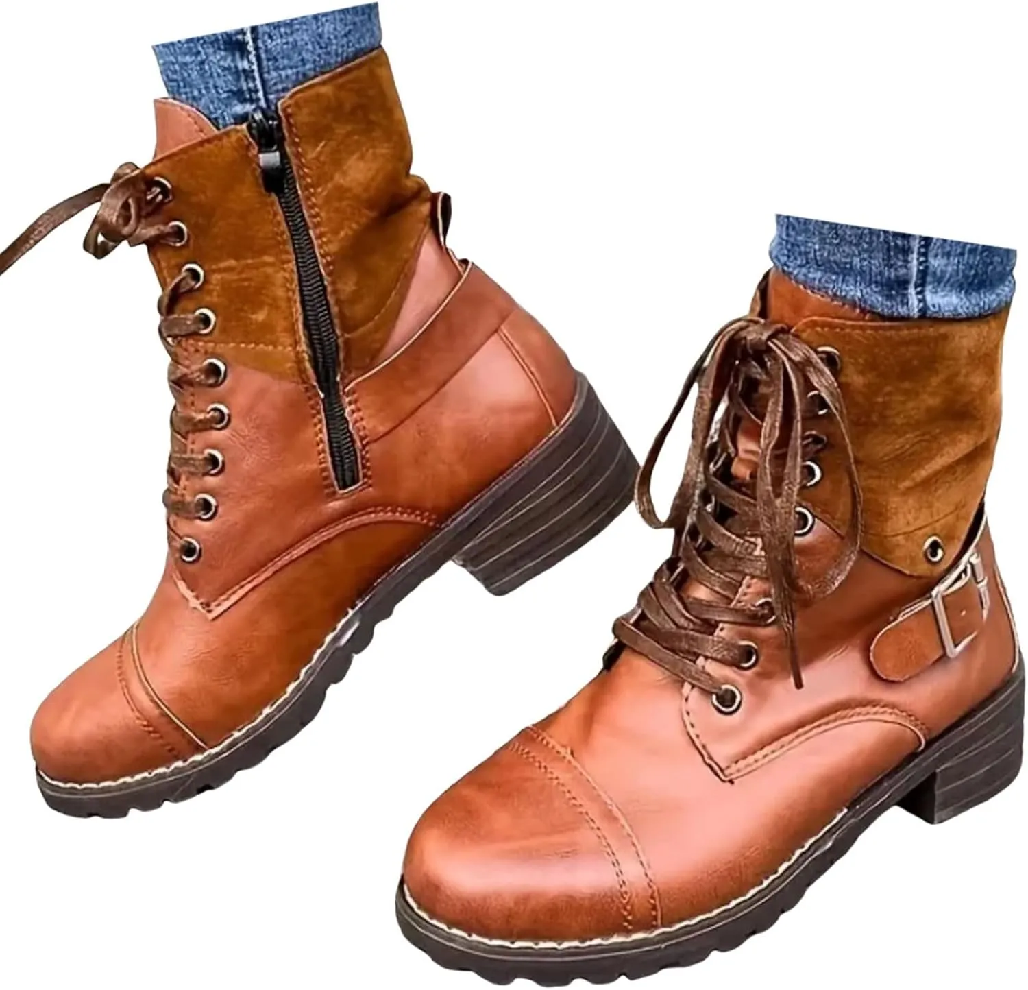 Combat Boots WomensFall Boots 2024, Ankle Boots with Side Zipper, Waterproof Winter Boots Outdoor Booties Shoes