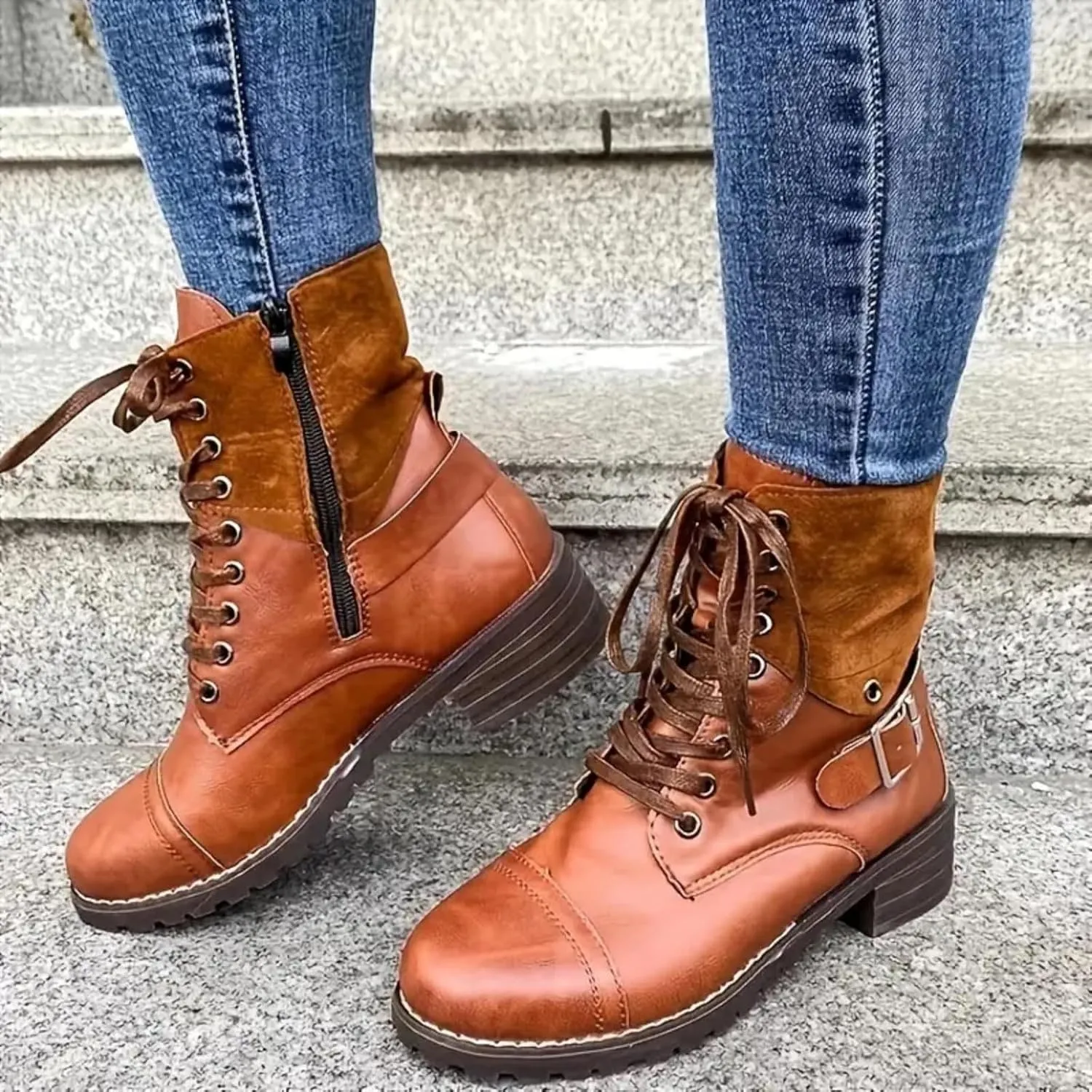 Combat Boots WomensFall Boots 2024, Ankle Boots with Side Zipper, Waterproof Winter Boots Outdoor Booties Shoes