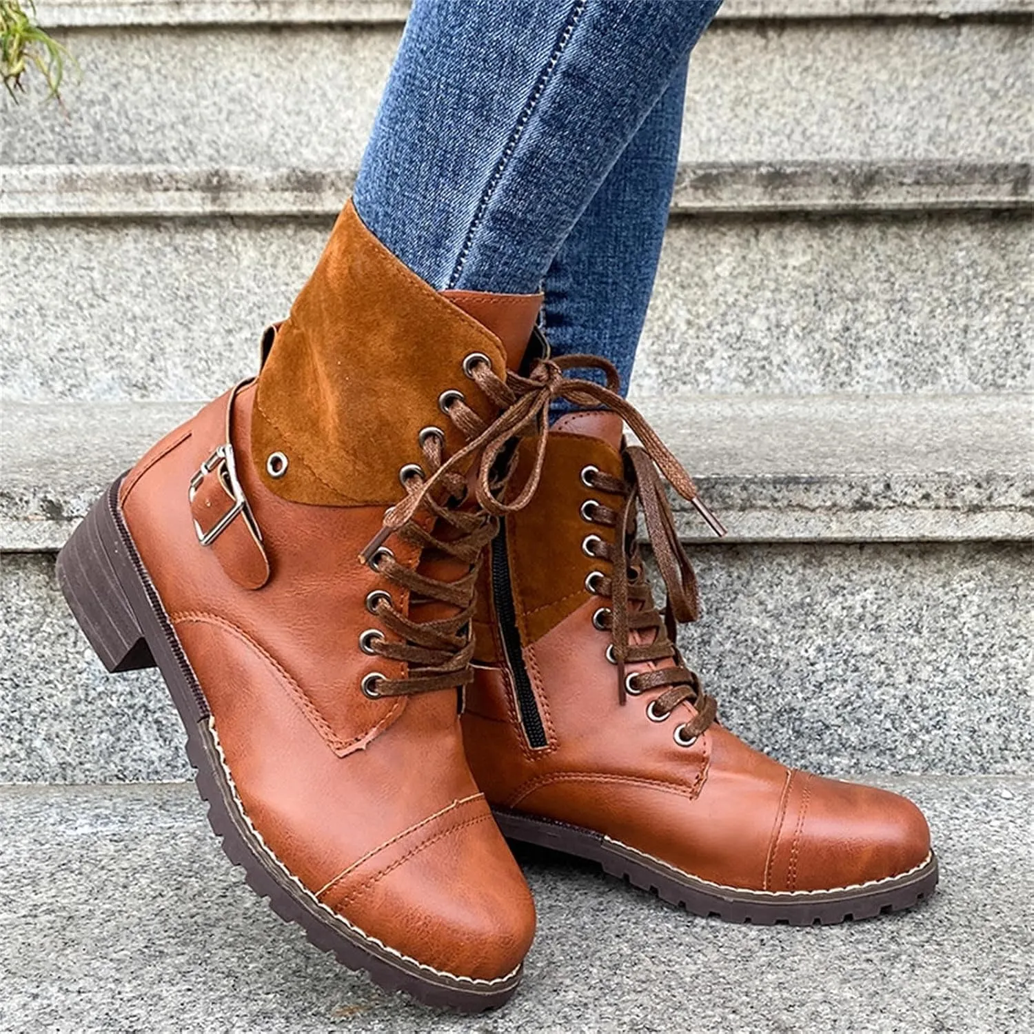 Combat Boots WomensFall Boots 2024, Ankle Boots with Side Zipper, Waterproof Winter Boots Outdoor Booties Shoes