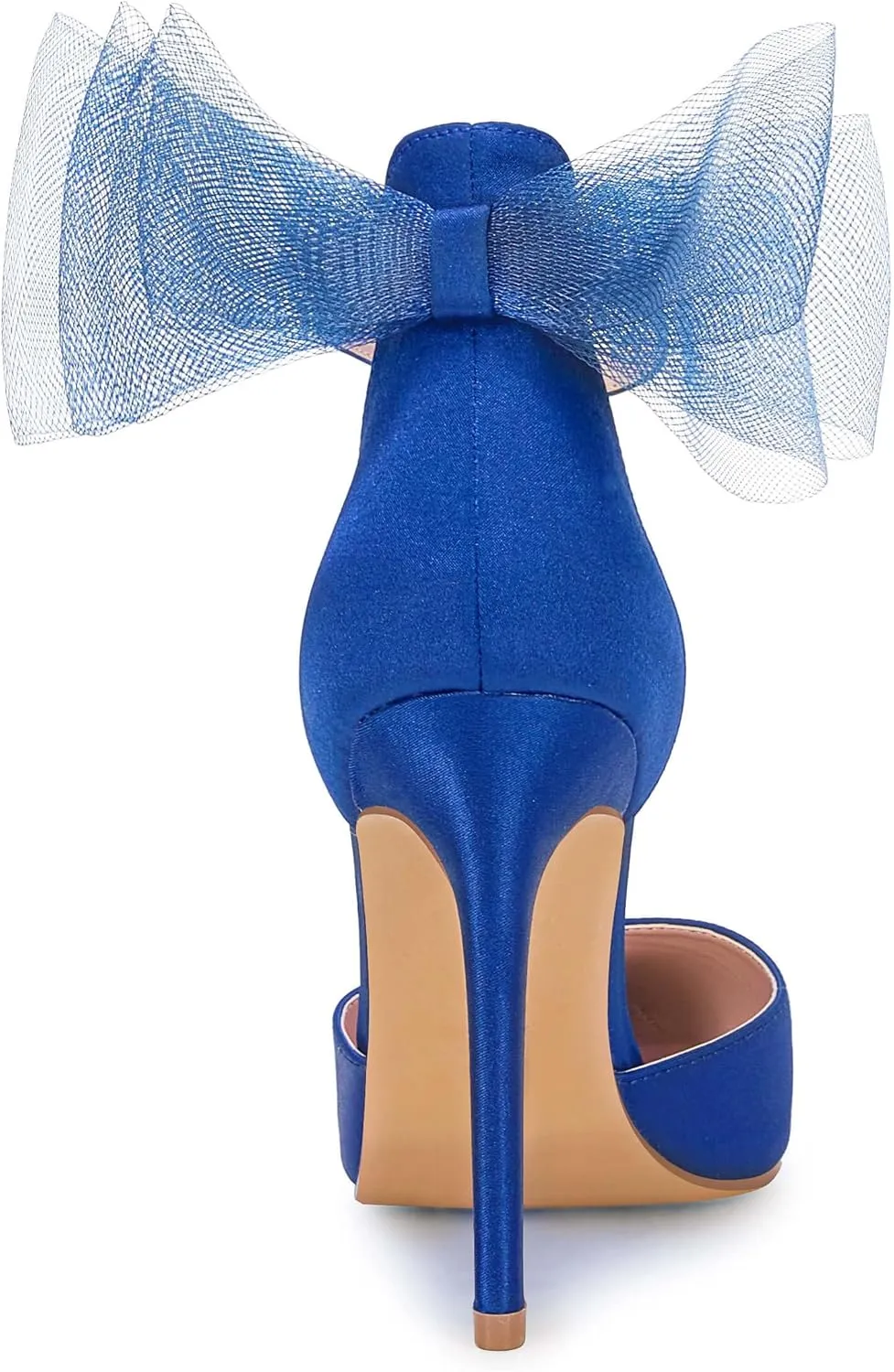 Coutgo Women's Closed Pointed Toe High Heels with Bow Knot Ankle Strap Satin Stiletto Pumps