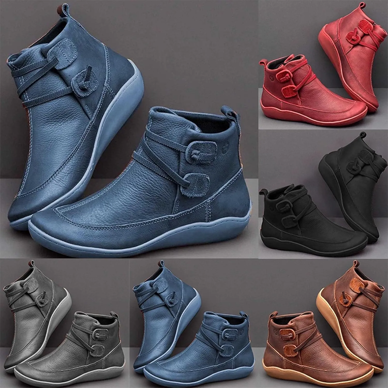 Cowboy Ankle Boots for Women Boots for Women Heeled Boot Women's Black Combat Boots Womens Leather Ankle Boots Flat Women Lace Up Buckle Belt High Heels Platform Ankle Boots