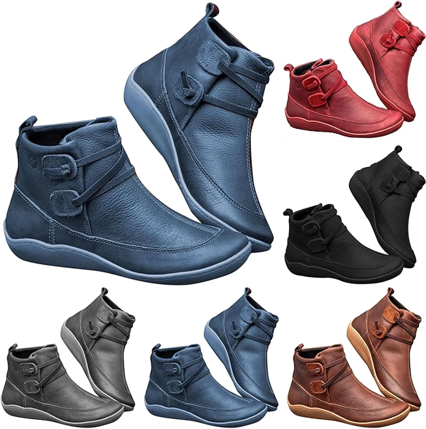 Cowboy Ankle Boots for Women Boots for Women Heeled Boot Women's Black Combat Boots Womens Leather Ankle Boots Flat Women Lace Up Buckle Belt High Heels Platform Ankle Boots