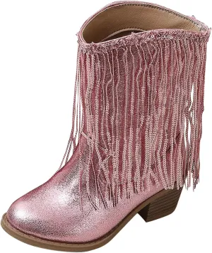 Cowboy Tassel Boots With Side Zipper For Kids Baby Toddler Girls ??aterproof ??occasins Flat Shoes Outdoor Slip On Shoes