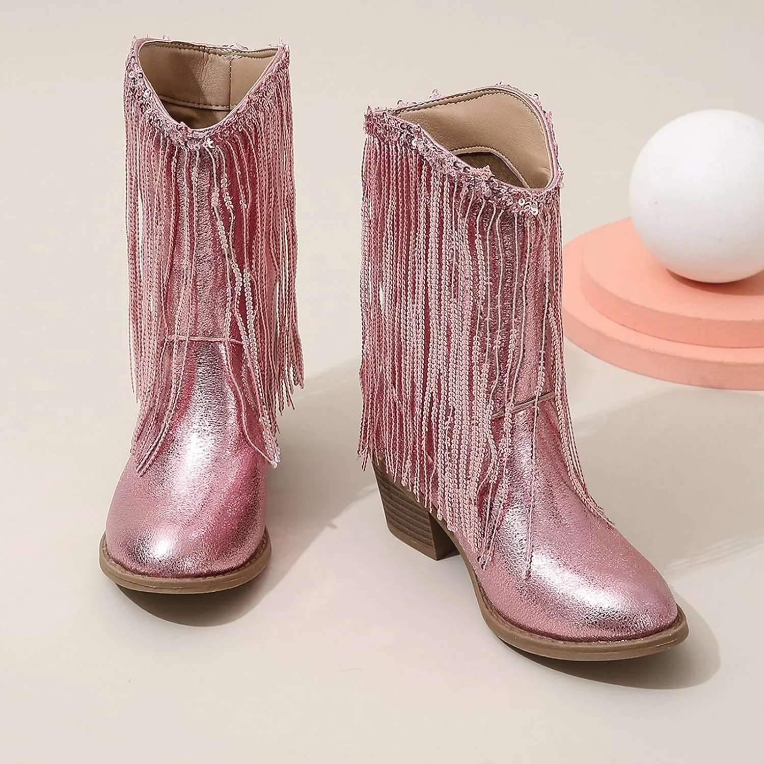 Cowboy Tassel Boots With Side Zipper For Kids Baby Toddler Girls ??aterproof ??occasins Flat Shoes Outdoor Slip On Shoes