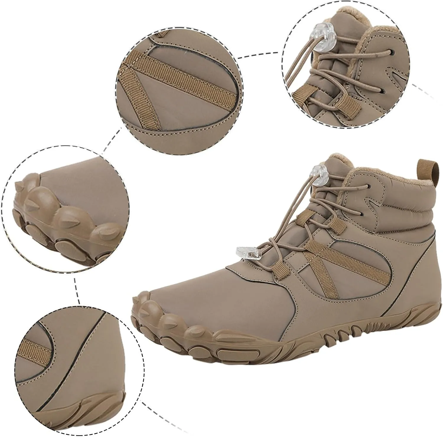 Crzidha Womens Barefoot Shoes,Winter Snow Hiking Boots Warm Fleece Lined Soft Rubber Outsole Non Slip Waterproof Snow Ankle Boots Wide Toe Box Casual Winter Fall Walking Work Flat Lightweight Shoes