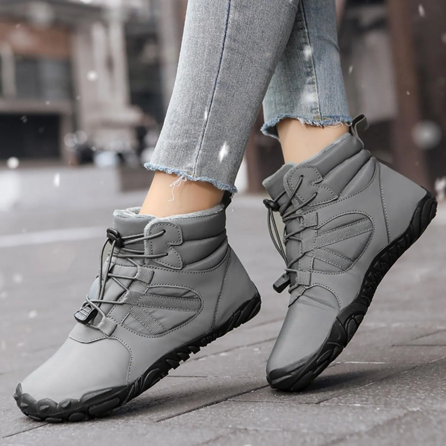 Crzidha Womens Barefoot Shoes,Winter Snow Hiking Boots Warm Fleece Lined Soft Rubber Outsole Non Slip Waterproof Snow Ankle Boots Wide Toe Box Casual Winter Fall Walking Work Flat Lightweight Shoes